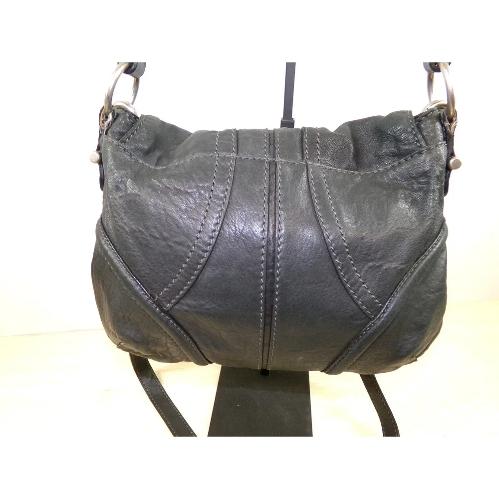 Fossil Fifty Four Leather Purse Dark Gray Shouder Bag Crossbody Strap 12.5